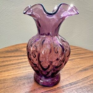 Vintage Fenton Plum Purple Diamond Optic Melon Ruffled Rim Vase